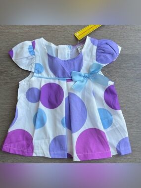 SHEIN White Dress with Purple Polka Dots and Blue Bow